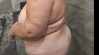 Fat BBW Granny Amateur takes a shower. Her big boobs and soft pussy.