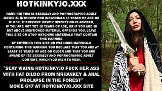 Sexy Viking Hotkinkyjo fuck her ass with fat dildo from mrhankey & anal prolapse in the forest