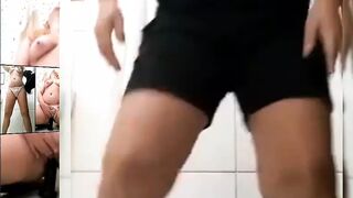 Home video striptease playing with black dildo in pussy