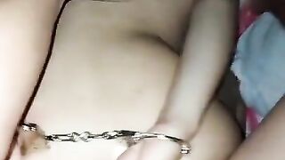 Teen girl having sex on all fours with handcuffs