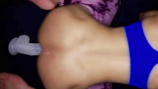 Ass-fucking myself doggystyle with my average toy then i put it in my mouth until I orgasm