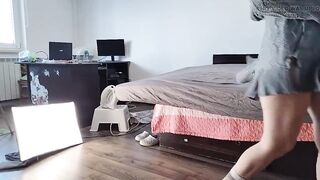 Sexy Mom Dances Naked Around the House. Sexy Brunette Does a Workout at Home Naked.