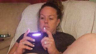 Secretary gets off of work and spreads her legs and shows off her thick juicy thighs and laughs